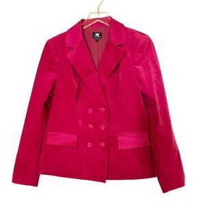 W By Worth Double Breasted Velour Velvet Fuschia Pink Blazer Jacket Sz 12